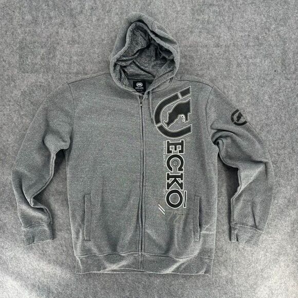Vintage Y2K Ecko Unltd. Men's Gray Zip-Up Hoodie with Graphic XL - Picture 1 of 5
